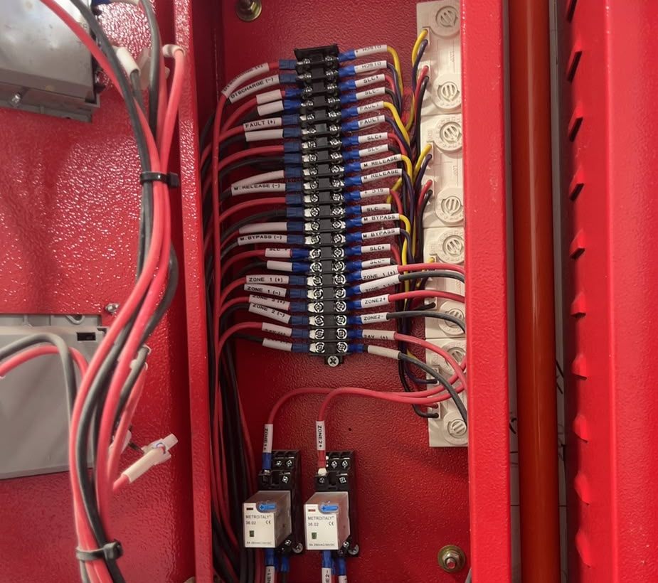 Wiring and relays inside a release control panel